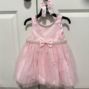 Couture Princess Dress Pink Bow &pearl Formal Dress 12M